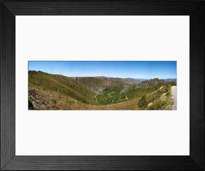 Framed Print : Aldeia da Pena in Arouca Serra da Freita panorama with wind turbines, Portugal Framed Print : Aldeia da Pena in Arouca Serra da Freita panorama with wind turbines, Portugal