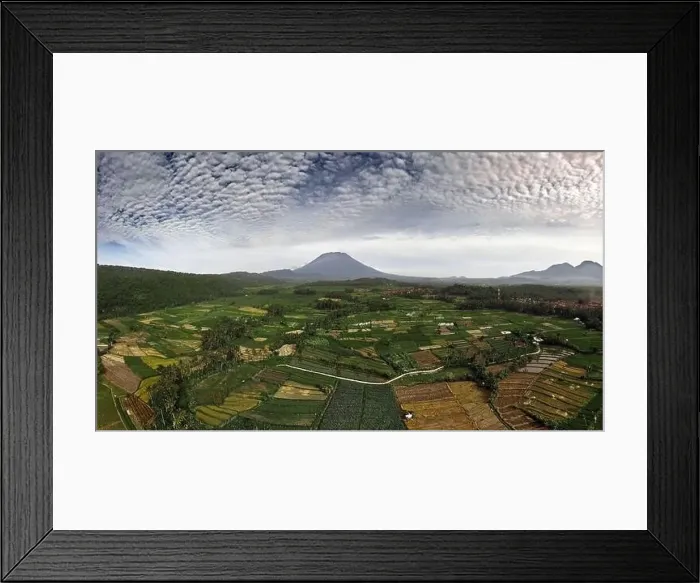 Framed Print : Aerial view of Rice fields and villages, near mount Agung. Bali, Indonesia Framed Print : Aerial view of Rice fields and villages, near mount Agung. Bali, Indonesia