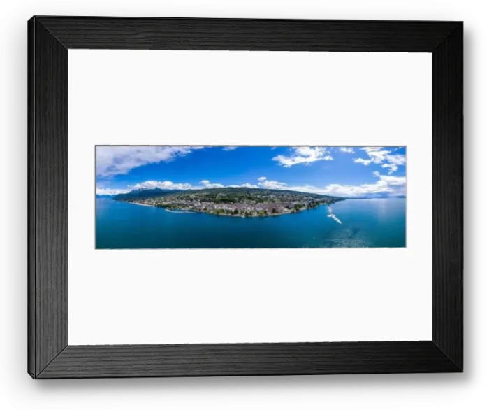 Framed Print : Aerial panoramic view of Evian (Evian-Les-Bains) city in Haute-Savoie in France Framed Print : Aerial panoramic view of Evian (Evian-Les-Bains) city in Haute-Savoie in France