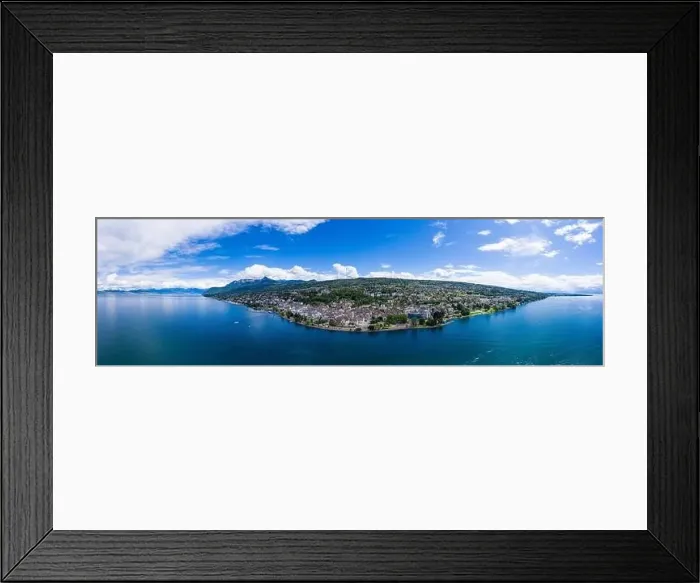 Framed Print : Aerial view of Evian (Evian-Les-Bains) city in Haute-Savoie in France Framed Print : Aerial view of Evian (Evian-Les-Bains) city in Haute-Savoie in France
