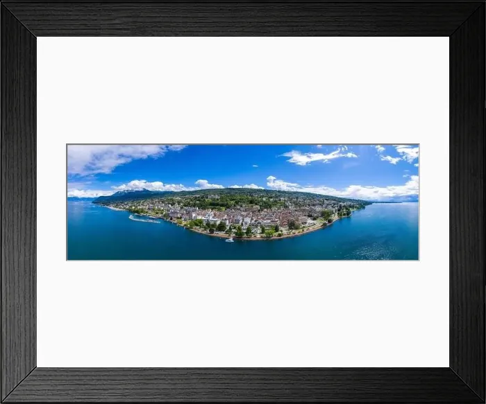Framed Print : Aerial view of Evian (Evian-Les-Bains) city in Haute-Savoie in France Framed Print : Aerial view of Evian (Evian-Les-Bains) city in Haute-Savoie in France