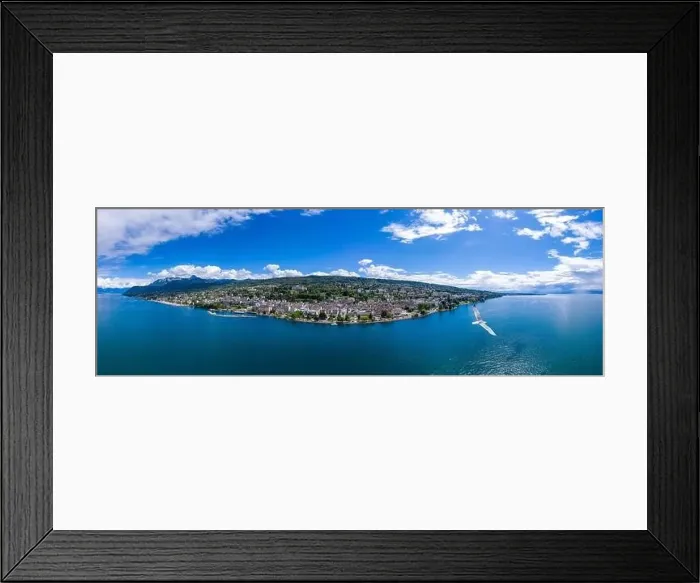 Framed Print : Aerial panoramic view of Evian (Evian-Les-Bains) city in Haute-Savoie in France Framed Print : Aerial panoramic view of Evian (Evian-Les-Bains) city in Haute-Savoie in France