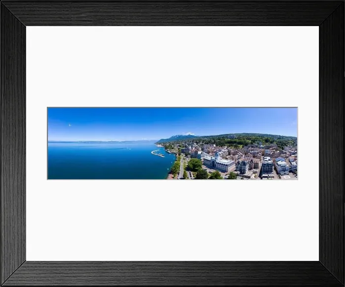 Framed Print : Aerial view of Evian (Evian-Les-Bains) city in Haute-Savoie in France Framed Print : Aerial view of Evian (Evian-Les-Bains) city in Haute-Savoie in France