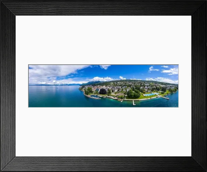 Framed Print : Aerial view of Evian (Evian-Les-Bains) city in Haute-Savoie in France Framed Print : Aerial view of Evian (Evian-Les-Bains) city in Haute-Savoie in France