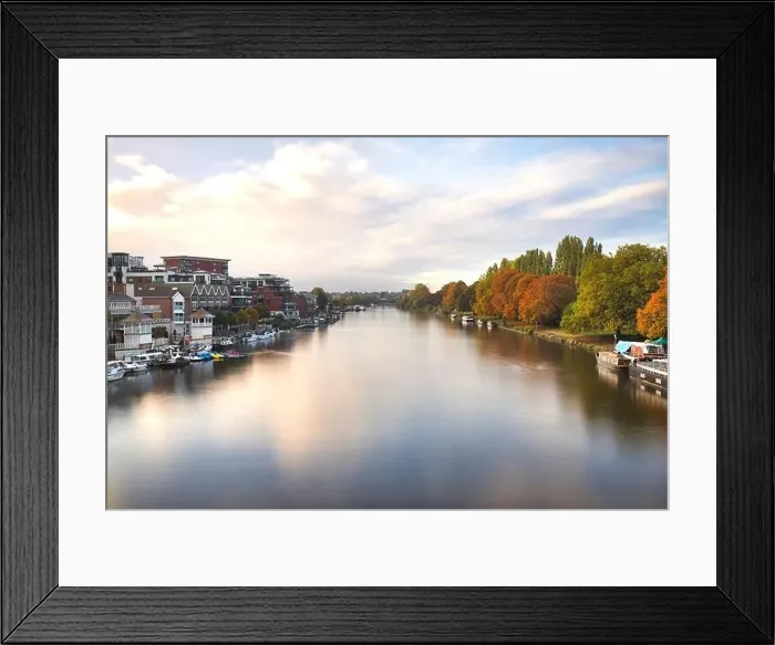Framed Print : Aerial Landscape View Over a River between a Town and a Forest Framed Print : Aerial Landscape View Over a River between a Town and a Forest