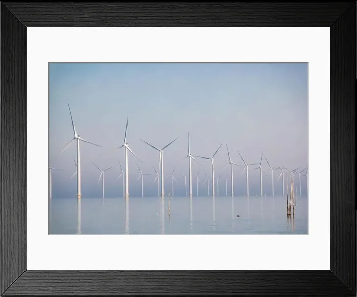 Framed Print : offshore windmill park with clouds and a blue sky, windmill park in the ocean drone aerial view with wind turbine Framed Print : offshore windmill park with clouds and a blue sky, windmill park in the ocean drone aerial view with wind turbine