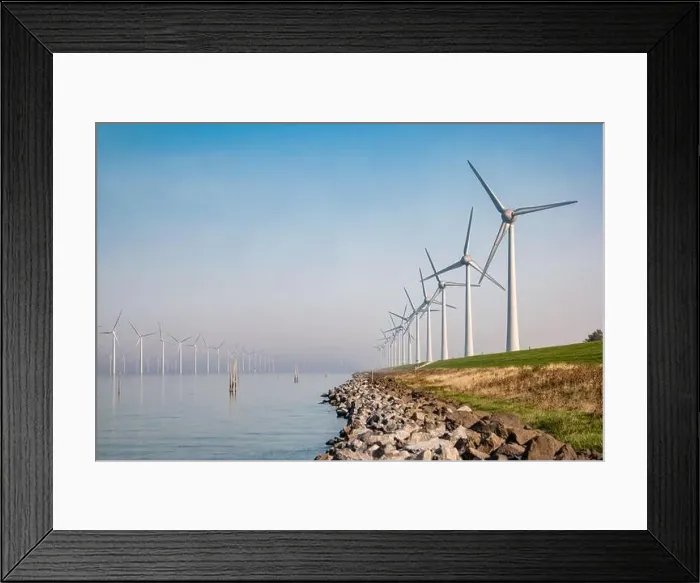 Framed Print : offshore windmill park with clouds and a blue sky, windmill park in the ocean drone aerial view with wind turbine Framed Print : offshore windmill park with clouds and a blue sky, windmill park in the ocean drone aerial view with wind turbine
