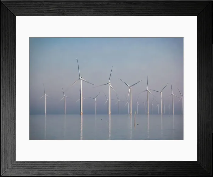 Framed Print : offshore windmill park with clouds and a blue sky, windmill park in the ocean drone aerial view with wind turbine Framed Print : offshore windmill park with clouds and a blue sky, windmill park in the ocean drone aerial view with wind turbine