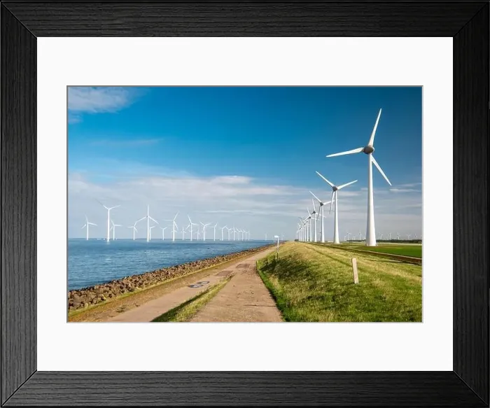 Framed Print : offshore windmill park with clouds and a blue sky, windmill park in the ocean drone aerial view with wind turbine Framed Print : offshore windmill park with clouds and a blue sky, windmill park in the ocean drone aerial view with wind turbine