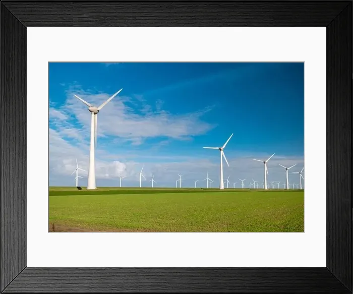 Framed Print : offshore windmill park with clouds and a blue sky, windmill park in the ocean drone aerial view with wind turbine Framed Print : offshore windmill park with clouds and a blue sky, windmill park in the ocean drone aerial view with wind turbine