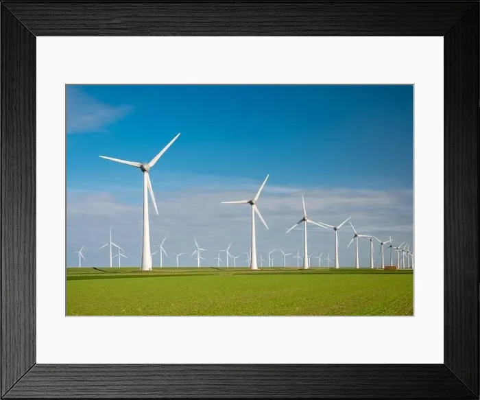Framed Print : offshore windmill park with clouds and a blue sky, windmill park in the ocean drone aerial view with wind turbine Framed Print : offshore windmill park with clouds and a blue sky, windmill park in the ocean drone aerial view with wind turbine