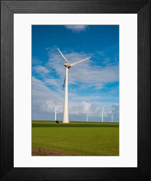 Framed Print : offshore windmill park with clouds and a blue sky, windmill park in the ocean drone aerial view with wind turbine Framed Print : offshore windmill park with clouds and a blue sky, windmill park in the ocean drone aerial view with wind turbine