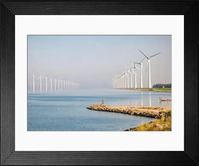 Framed Print : offshore windmill park with clouds and a blue sky, windmill park in the ocean drone aerial view with wind turbine Framed Print : offshore windmill park with clouds and a blue sky, windmill park in the ocean drone aerial view with wind turbine