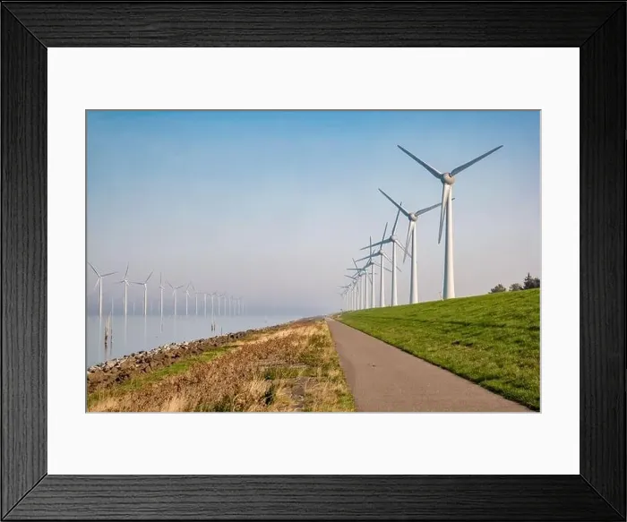 Framed Print : offshore windmill park with clouds and a blue sky, windmill park in the ocean drone aerial view with wind turbine Framed Print : offshore windmill park with clouds and a blue sky, windmill park in the ocean drone aerial view with wind turbine