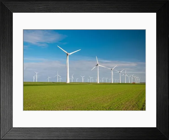 Framed Print : offshore windmill park with clouds and a blue sky, windmill park in the ocean drone aerial view with wind turbine Framed Print : offshore windmill park with clouds and a blue sky, windmill park in the ocean drone aerial view with wind turbine