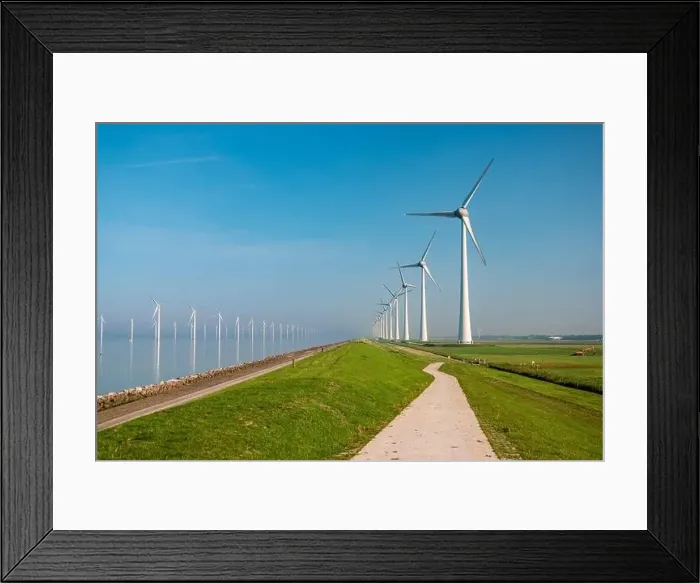 Framed Print : offshore windmill park with clouds and a blue sky, windmill park in the ocean drone aerial view with wind turbine Framed Print : offshore windmill park with clouds and a blue sky, windmill park in the ocean drone aerial view with wind turbine