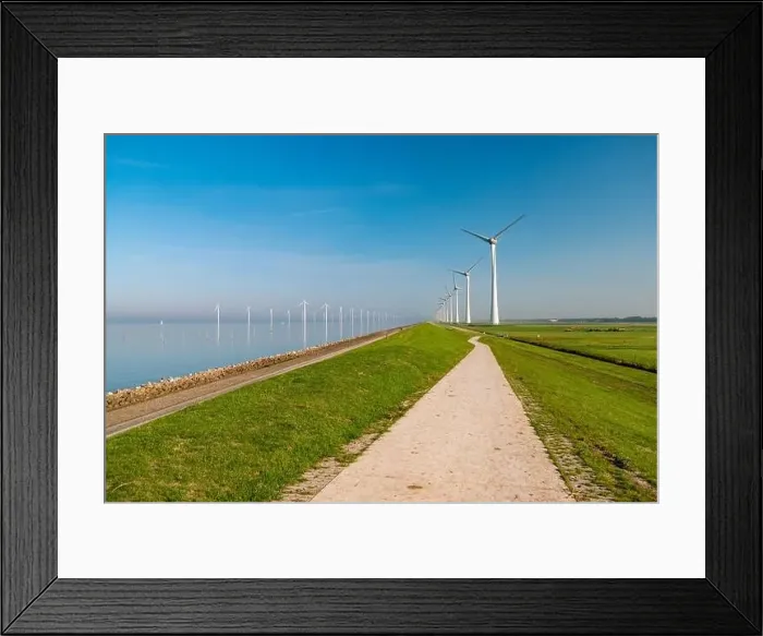 Framed Print : offshore windmill park with clouds and a blue sky, windmill park in the ocean drone aerial view with wind turbine Framed Print : offshore windmill park with clouds and a blue sky, windmill park in the ocean drone aerial view with wind turbine