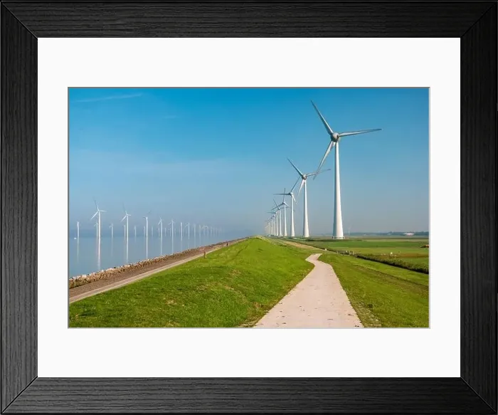 Framed Print : offshore windmill park with clouds and a blue sky, windmill park in the ocean drone aerial view with wind turbine Framed Print : offshore windmill park with clouds and a blue sky, windmill park in the ocean drone aerial view with wind turbine