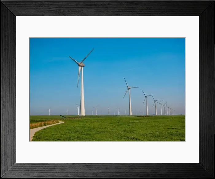 Framed Print : offshore windmill park with clouds and a blue sky, windmill park in the ocean drone aerial view with wind turbine Framed Print : offshore windmill park with clouds and a blue sky, windmill park in the ocean drone aerial view with wind turbine