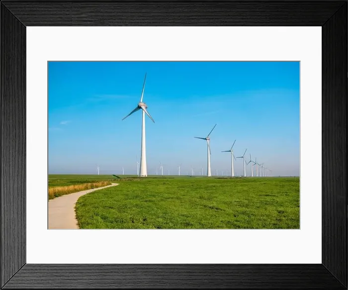 Framed Print : offshore windmill park with clouds and a blue sky, windmill park in the ocean drone aerial view with wind turbine Framed Print : offshore windmill park with clouds and a blue sky, windmill park in the ocean drone aerial view with wind turbine