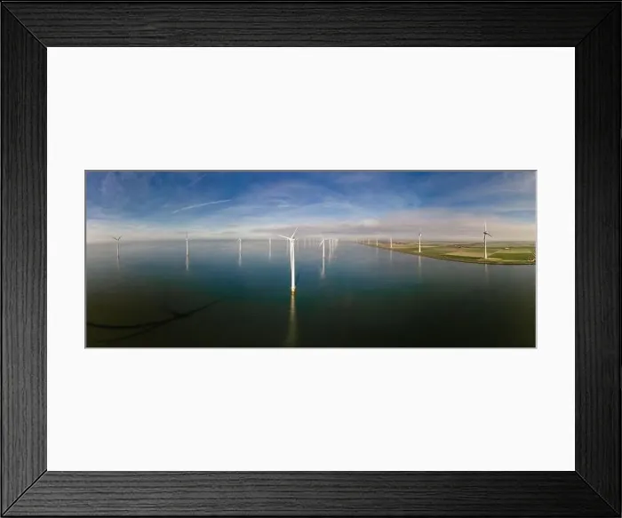 Framed Print : offshore windmill park with clouds and a blue sky, windmill park in the ocean drone aerial view with wind turbine Framed Print : offshore windmill park with clouds and a blue sky, windmill park in the ocean drone aerial view with wind turbine