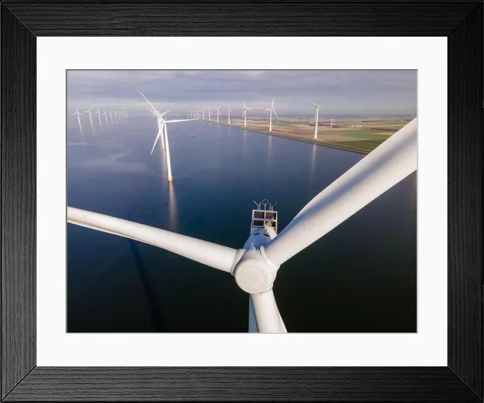 Framed Print : offshore windmill park with clouds and a blue sky, windmill park in the ocean drone aerial view with wind turbine Framed Print : offshore windmill park with clouds and a blue sky, windmill park in the ocean drone aerial view with wind turbine