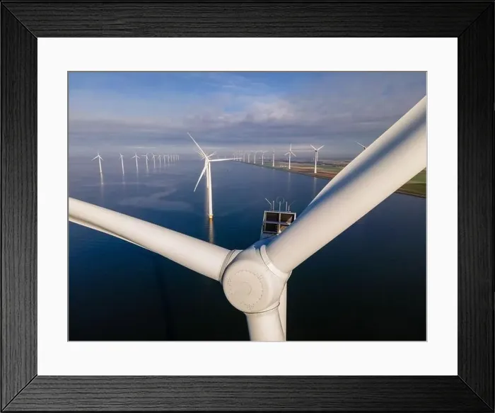 Framed Print : offshore windmill park with clouds and a blue sky, windmill park in the ocean drone aerial view with wind turbine Framed Print : offshore windmill park with clouds and a blue sky, windmill park in the ocean drone aerial view with wind turbine