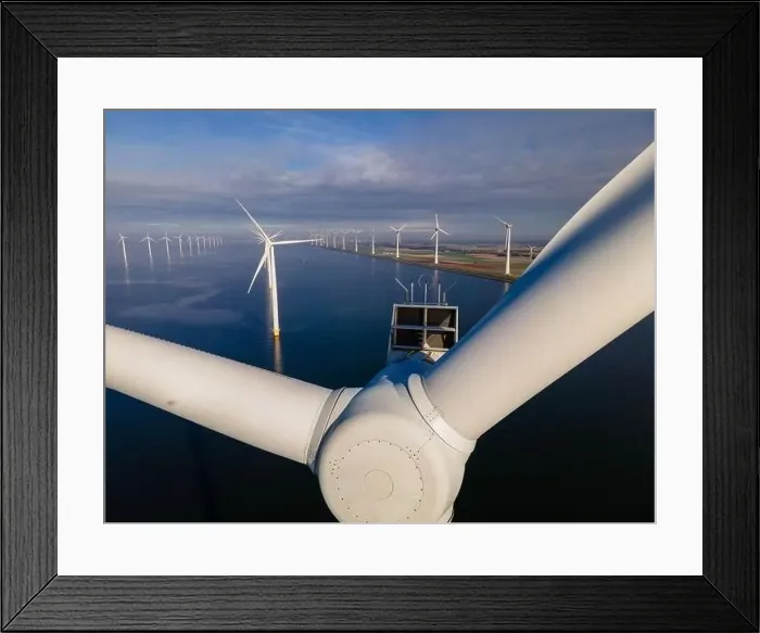Framed Print : offshore windmill park with clouds and a blue sky, windmill park in the ocean drone aerial view with wind turbine Framed Print : offshore windmill park with clouds and a blue sky, windmill park in the ocean drone aerial view with wind turbine