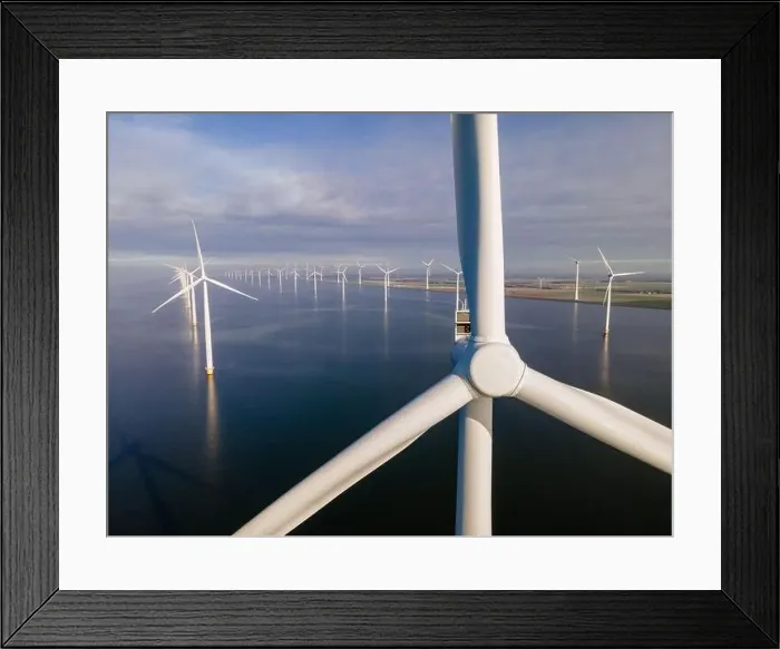 Framed Print : offshore windmill park with clouds and a blue sky, windmill park in the ocean drone aerial view with wind turbine Framed Print : offshore windmill park with clouds and a blue sky, windmill park in the ocean drone aerial view with wind turbine