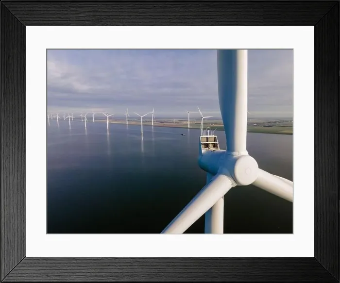 Framed Print : offshore windmill park with clouds and a blue sky, windmill park in the ocean drone aerial view with wind turbine Framed Print : offshore windmill park with clouds and a blue sky, windmill park in the ocean drone aerial view with wind turbine