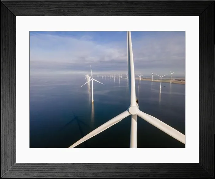 Framed Print : offshore windmill park with clouds and a blue sky, windmill park in the ocean drone aerial view with wind turbine Framed Print : offshore windmill park with clouds and a blue sky, windmill park in the ocean drone aerial view with wind turbine