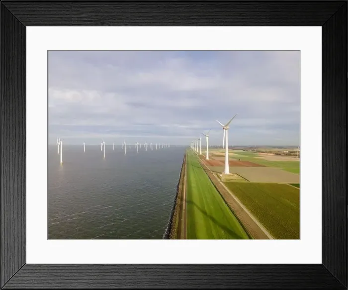 Framed Print : offshore windmill park with clouds and a blue sky, windmill park in the ocean drone aerial view with wind turbine Framed Print : offshore windmill park with clouds and a blue sky, windmill park in the ocean drone aerial view with wind turbine