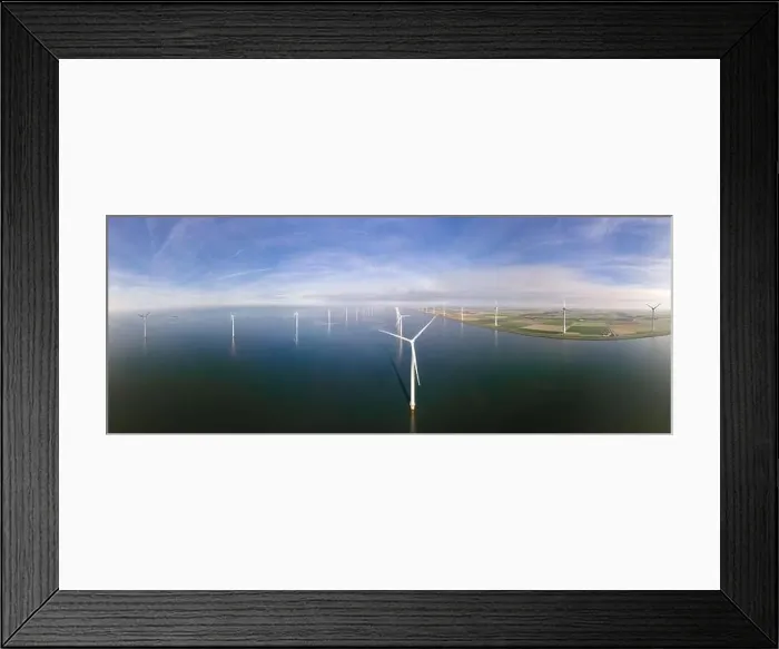 Framed Print : offshore windmill park with clouds and a blue sky, windmill park in the ocean drone aerial view with wind turbine Framed Print : offshore windmill park with clouds and a blue sky, windmill park in the ocean drone aerial view with wind turbine