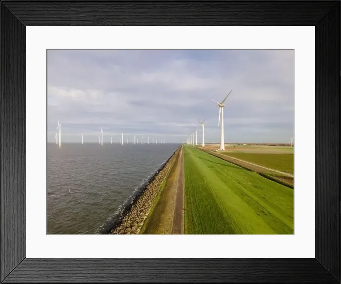 Framed Print : offshore windmill park with clouds and a blue sky, windmill park in the ocean drone aerial view with wind turbine Framed Print : offshore windmill park with clouds and a blue sky, windmill park in the ocean drone aerial view with wind turbine
