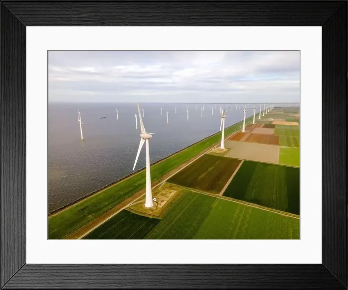 Framed Print : offshore windmill park with clouds and a blue sky, windmill park in the ocean drone aerial view with wind turbine Framed Print : offshore windmill park with clouds and a blue sky, windmill park in the ocean drone aerial view with wind turbine
