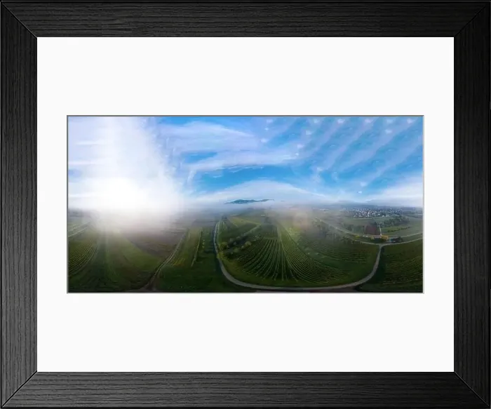 Framed Print : A drone spherical 360-degree panoramic view of the stunning expanse of the Vosges foothills