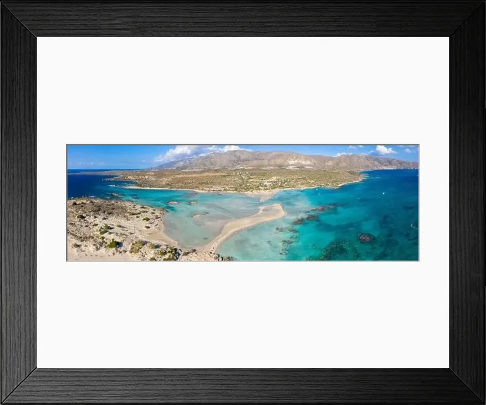 Framed Print : Aerial panoramic view of Elafonisi Beach, one of the most popular tourist destinations in the southwest of Crete, Greece Framed Print : Aerial panoramic view of Elafonisi Beach, one of the most popular tourist destinations in the southwest of Crete, Greece