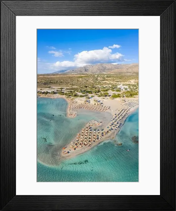Framed Print : Aerial view of sun umbrellas at Elafonisi Beach Framed Print : Aerial view of sun umbrellas at Elafonisi Beach