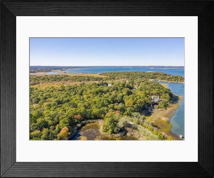 Framed Print : Aerial view of Wehrman pond, Red creek pond and Peconic RIver area, Hampton Bays, NY Framed Print : Aerial view of Wehrman pond, Red creek pond and Peconic RIver area, Hampton Bays, NY