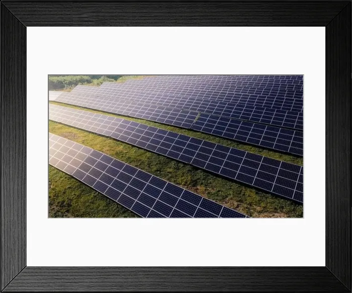 Framed Print : Close up solar power station panels in a row in the fields green energy at sunset landscape electrical ecology Framed Print : Close up solar power station panels in a row in the fields green energy at sunset landscape electrical ecology