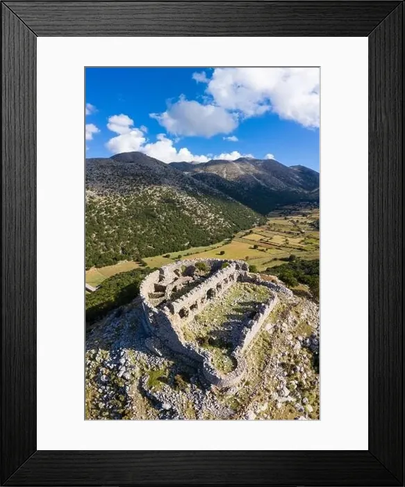 Framed Print : Aerial view of the ruins of a hilltop Turkish fortress on the Askifou Plateau, Crete, Greece Framed Print : Aerial view of the ruins of a hilltop Turkish fortress on the Askifou Plateau, Crete, Greece
