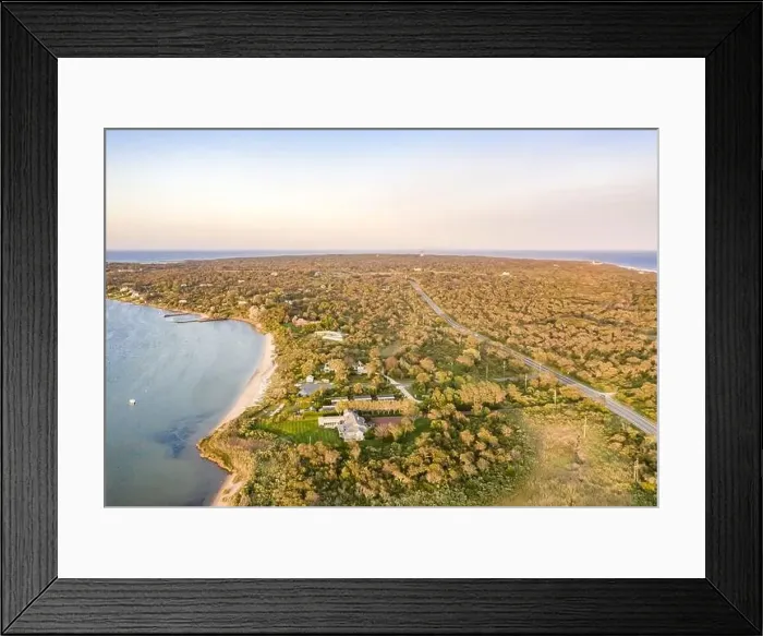 Framed Print : aerial image of lake Montauk and highway 27, Montauk, NY Framed Print : aerial image of lake Montauk and highway 27, Montauk, NY
