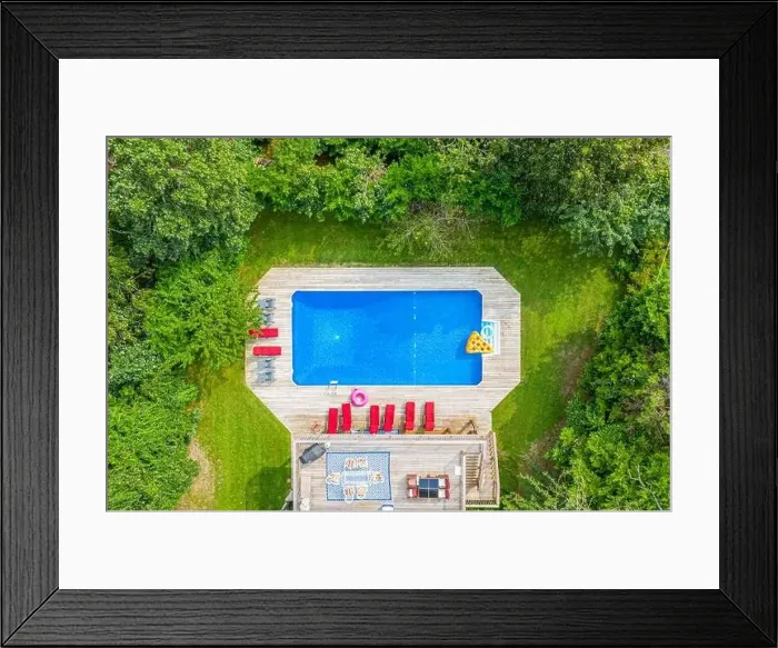 Framed Print : aerial view of a pool and pool area Framed Print : aerial view of a pool and pool area