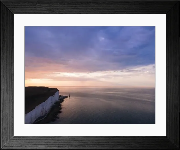 Framed Print : Aerial Drone Landscape photo of a Beachy Head Lighthouse and chalk cliffs at colorful sunrise with low tide in England Framed Print : Aerial Drone Landscape photo of a Beachy Head Lighthouse and chalk cliffs at colorful sunrise with low tide in England