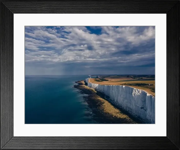 Framed Print : Aerial Drone Landscape photo of a Beachy Head Lighthouse and chalk cliffs at colorful sunrise with low tide in England Framed Print : Aerial Drone Landscape photo of a Beachy Head Lighthouse and chalk cliffs at colorful sunrise with low tide in England