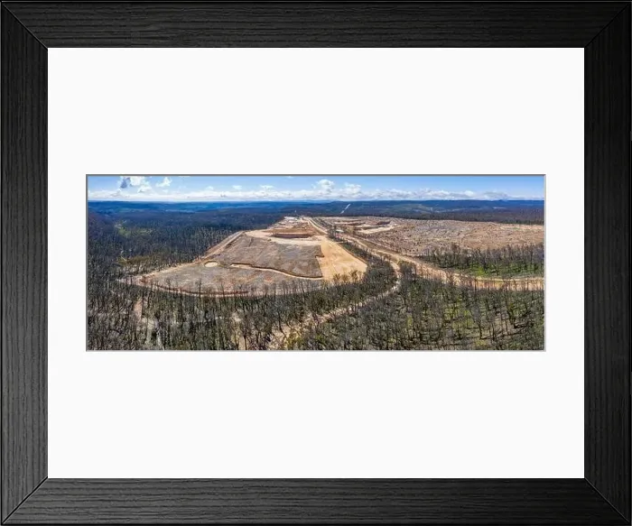Framed Print : Aerial view of forest regeneration after bushfires and a new Quarry being built in regional Australia Framed Print : Aerial view of forest regeneration after bushfires and a new Quarry being built in regional Australia