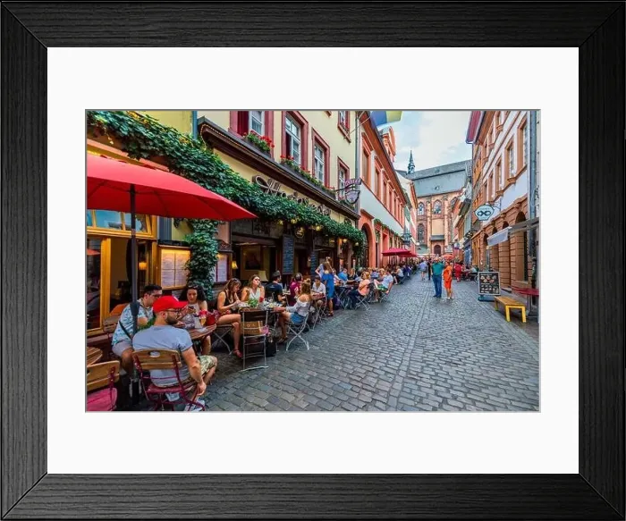 Framed Print : Heidelber, Germany - July 6, 2019: Marketplace crowded with tourists and Town Hall in Heidelberg in Germany