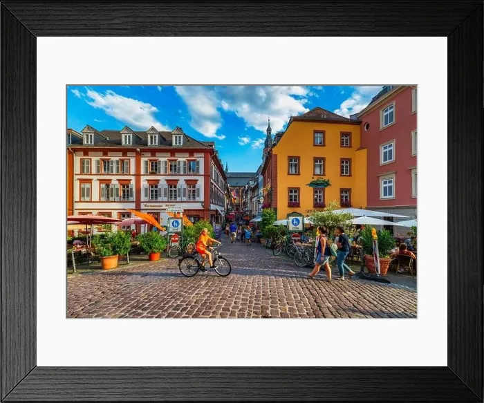 Framed Print : Heidelber, Germany - July 6, 2019: Marketplace crowded with tourists and Town Hall in Heidelberg in Germany Framed Print : Heidelber, Germany - July 6, 2019: Marketplace crowded with tourists and Town Hall in Heidelberg in Germany