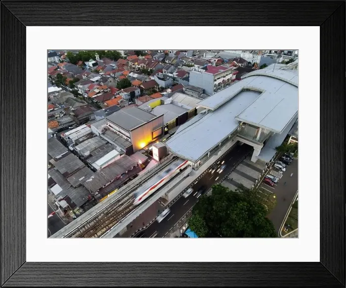 Framed Print : Jakarta. Indonesia. November 20 2020 : Aerial shot view with a drone at house and highway Framed Print : Jakarta. Indonesia. November 20 2020 : Aerial shot view with a drone at house and highway