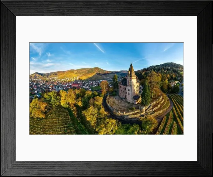 Framed Print : Colorful landscape aerial view of little village Kappelrodeck in Black Forest mountains Framed Print : Colorful landscape aerial view of little village Kappelrodeck in Black Forest mountains